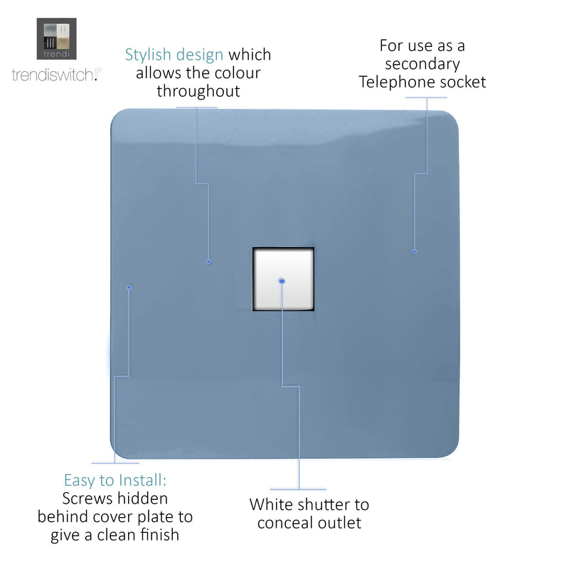 Load image into Gallery viewer, Trendi Switch ART-TLPSK, Artistic Modern 1 Gang RJ11 Telephone Sky Finish, BRITISH MADE, (35mm Back Box Required), 5yrs Warranty - 54266
