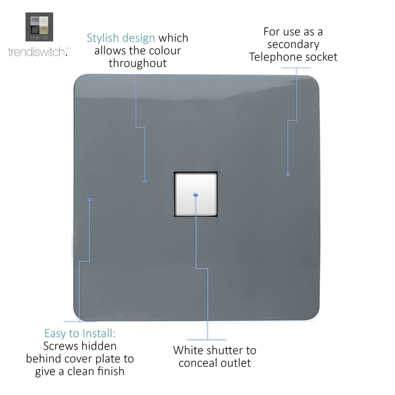 Load image into Gallery viewer, Trendi Switch ART-TLPWG, Artistic Modern 1 Gang RJ11 Telephone Warm Grey Finish, BRITISH MADE, (35mm Back Box Required), 5yrs Warranty - 54267
