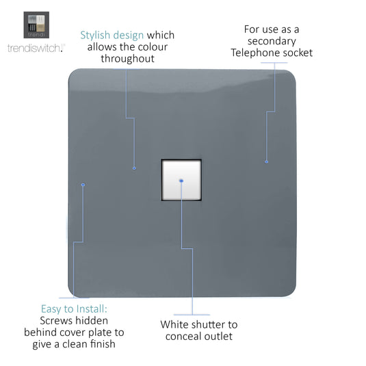 Trendi Switch ART-TLPWG, Artistic Modern 1 Gang RJ11 Telephone Warm Grey Finish, BRITISH MADE, (35mm Back Box Required), 5yrs Warranty - 54267