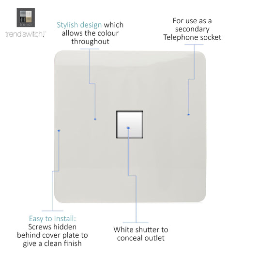 Trendi Switch ART-PCWH, Artistic Modern Single PC Ethernet Cat 5 & 6 Data Outlet Gloss White Finish, BRITISH MADE, (35mm Back Box Required), 5yrs Warranty - 43862
