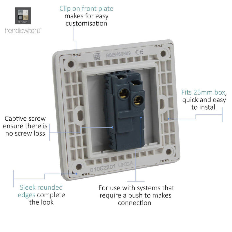 Load image into Gallery viewer, Trendi Switch ART-SSR1LG, Artistic Modern 1 Gang Retractive Home Auto.Switch Light Grey Finish, BRITISH MADE, (25mm Back Box Required), 5yrs Warranty - 54185
