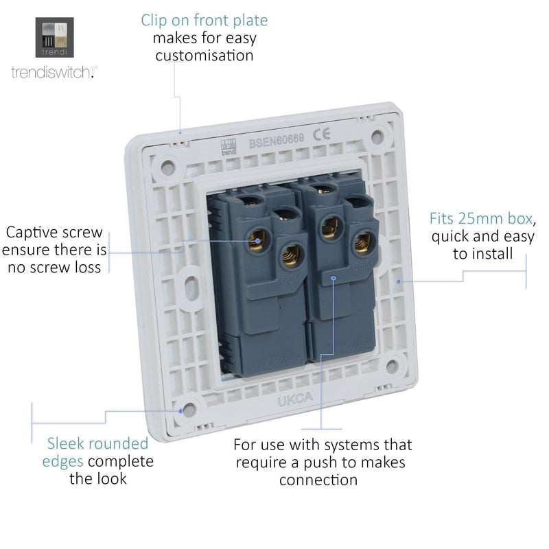 Load image into Gallery viewer, Trendi Switch ART-SSR2LG, Artistic Modern 2 Gang Retractive Home Auto.Switch Light Grey Finish, BRITISH MADE, (25mm Back Box Required), 5yrs Warranty - 54203
