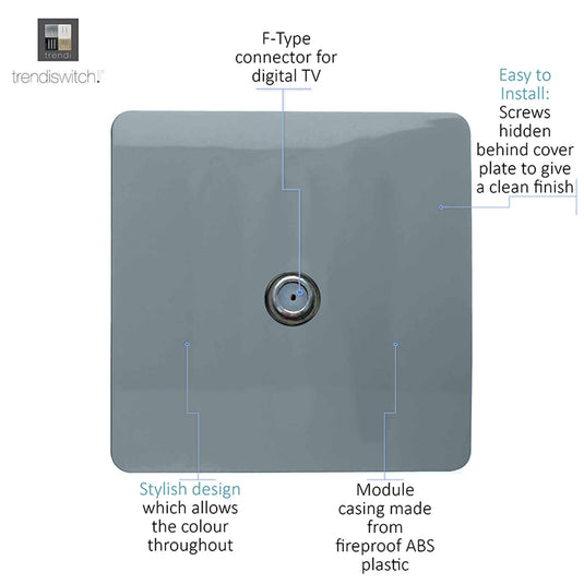 Trendi Switch ART-SATCG, Artistic Modern F-Type Satellite 1 Gang Cool Grey Finish, BRITISH MADE, (25mm Back Box Required), 5yrs Warranty - 53781