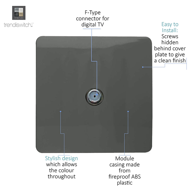 Load image into Gallery viewer, Trendi Switch ART-SATCH, Artistic Modern F-Type Satellite 1 Gang Charcoal Finish, BRITISH MADE, (25mm Back Box Required), 5yrs Warranty - 53782
