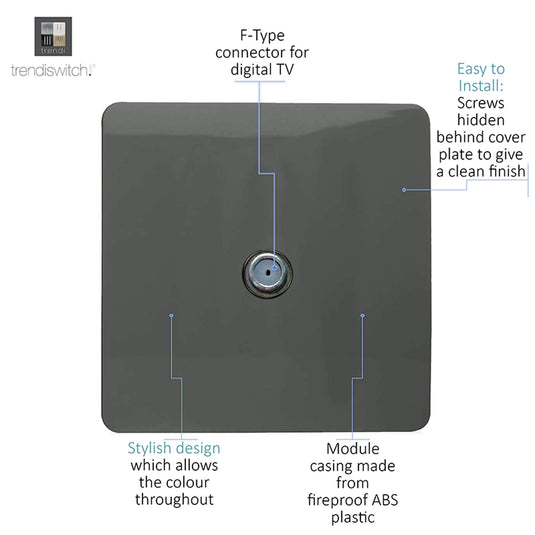 Trendi Switch ART-SATCH, Artistic Modern F-Type Satellite 1 Gang Charcoal Finish, BRITISH MADE, (25mm Back Box Required), 5yrs Warranty - 53782