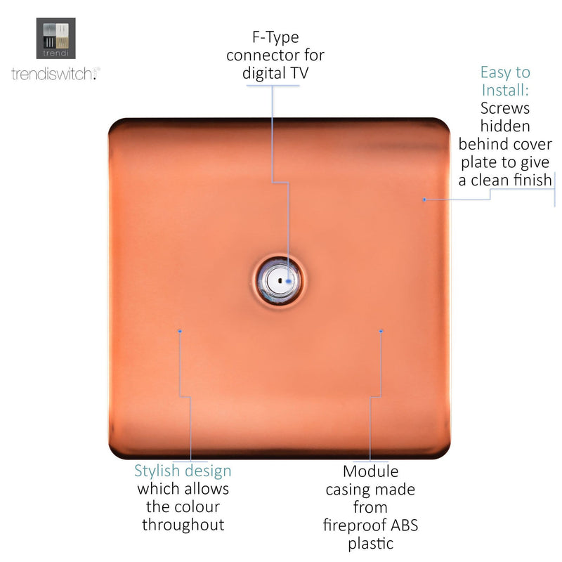 Load image into Gallery viewer, Trendi Switch ART-SATCPR, Artistic Modern F-Type Satellite 1 Gang Copper Finish, BRITISH MADE, (25mm Back Box Required), 5yrs Warranty - 53783
