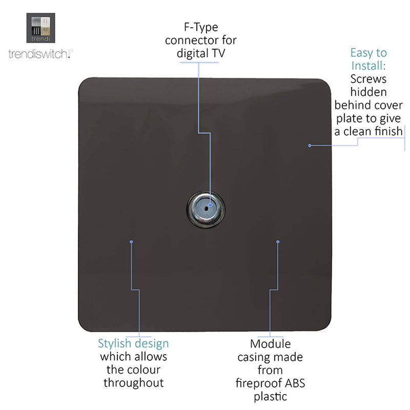 Load image into Gallery viewer, Trendi Switch ART-SATDB, Artistic Modern F-Type Satellite 1 Gang Dark Brown Finish, BRITISH MADE, (25mm Back Box Required), 5yrs Warranty - 53784
