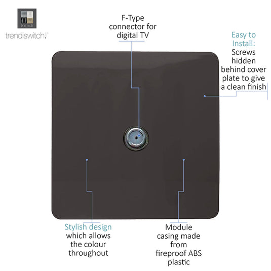 Trendi Switch ART-SATDB, Artistic Modern F-Type Satellite 1 Gang Dark Brown Finish, BRITISH MADE, (25mm Back Box Required), 5yrs Warranty - 53784