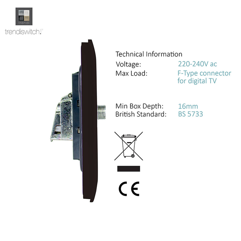 Load image into Gallery viewer, Trendi Switch ART-SATDB, Artistic Modern F-Type Satellite 1 Gang Dark Brown Finish, BRITISH MADE, (25mm Back Box Required), 5yrs Warranty - 53784
