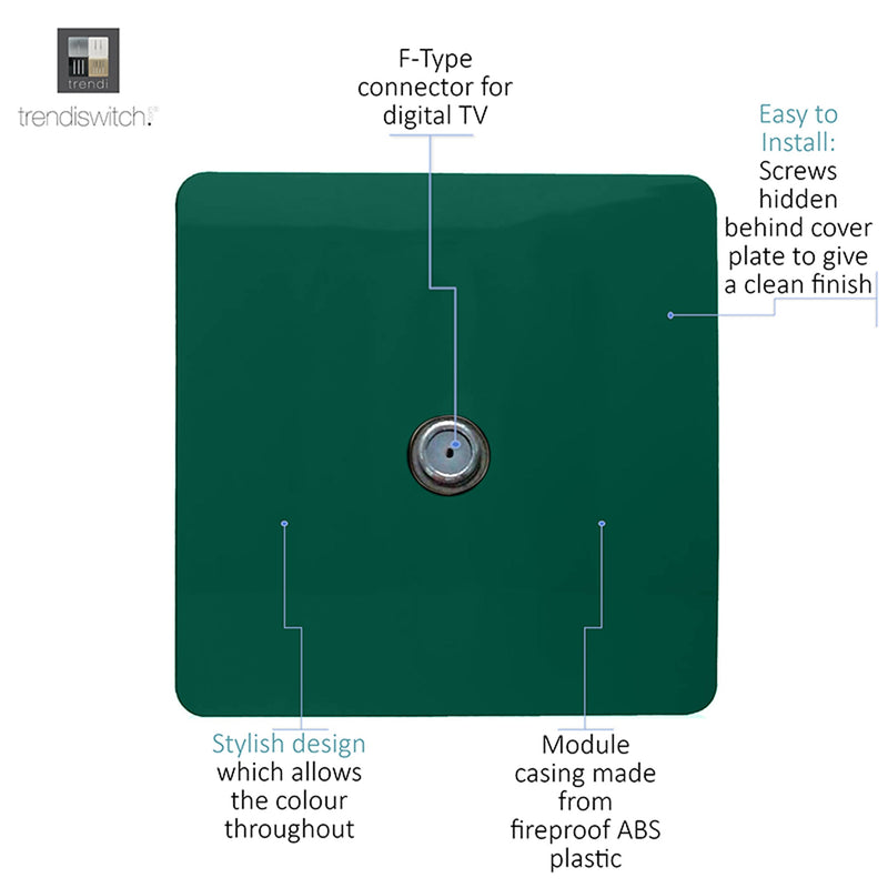 Load image into Gallery viewer, Trendi Switch ART-SATDG, Artistic Modern F-Type Satellite 1 Gang Dark Green Finish, BRITISH MADE, (25mm Back Box Required), 5yrs Warranty - 53785
