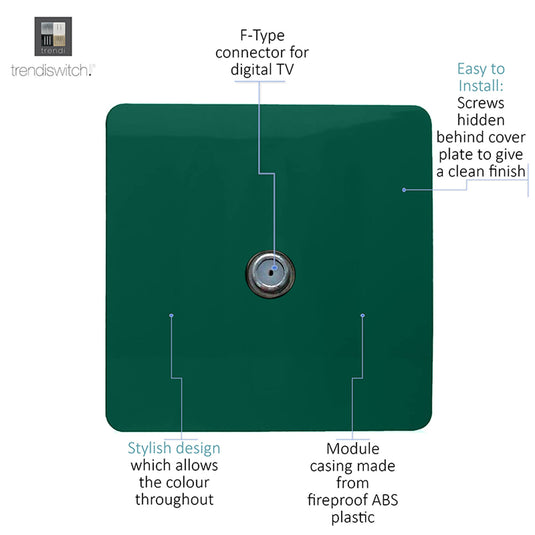 Trendi Switch ART-SATDG, Artistic Modern F-Type Satellite 1 Gang Dark Green Finish, BRITISH MADE, (25mm Back Box Required), 5yrs Warranty - 53785