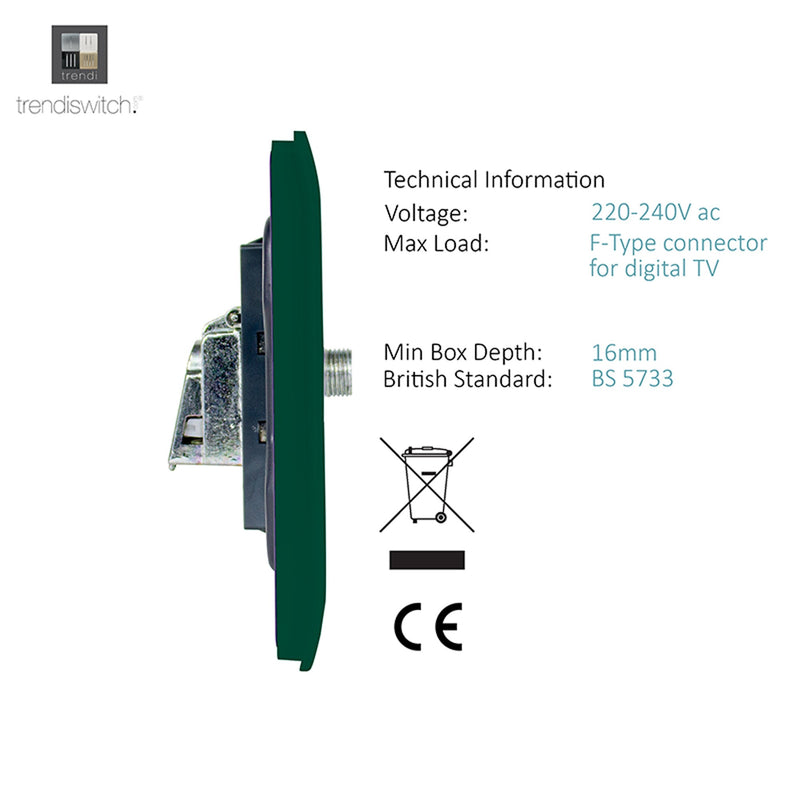 Load image into Gallery viewer, Trendi Switch ART-SATDG, Artistic Modern F-Type Satellite 1 Gang Dark Green Finish, BRITISH MADE, (25mm Back Box Required), 5yrs Warranty - 53785
