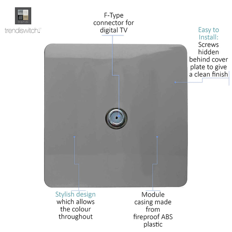 Load image into Gallery viewer, Trendi Switch ART-SATLG, Artistic Modern F-Type Satellite 1 Gang Light Grey Finish, BRITISH MADE, (25mm Back Box Required), 5yrs Warranty - 53786
