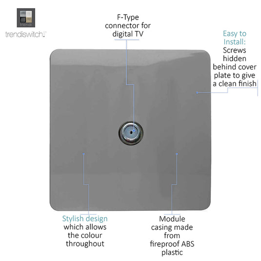 Trendi Switch ART-SATLG, Artistic Modern F-Type Satellite 1 Gang Light Grey Finish, BRITISH MADE, (25mm Back Box Required), 5yrs Warranty - 53786