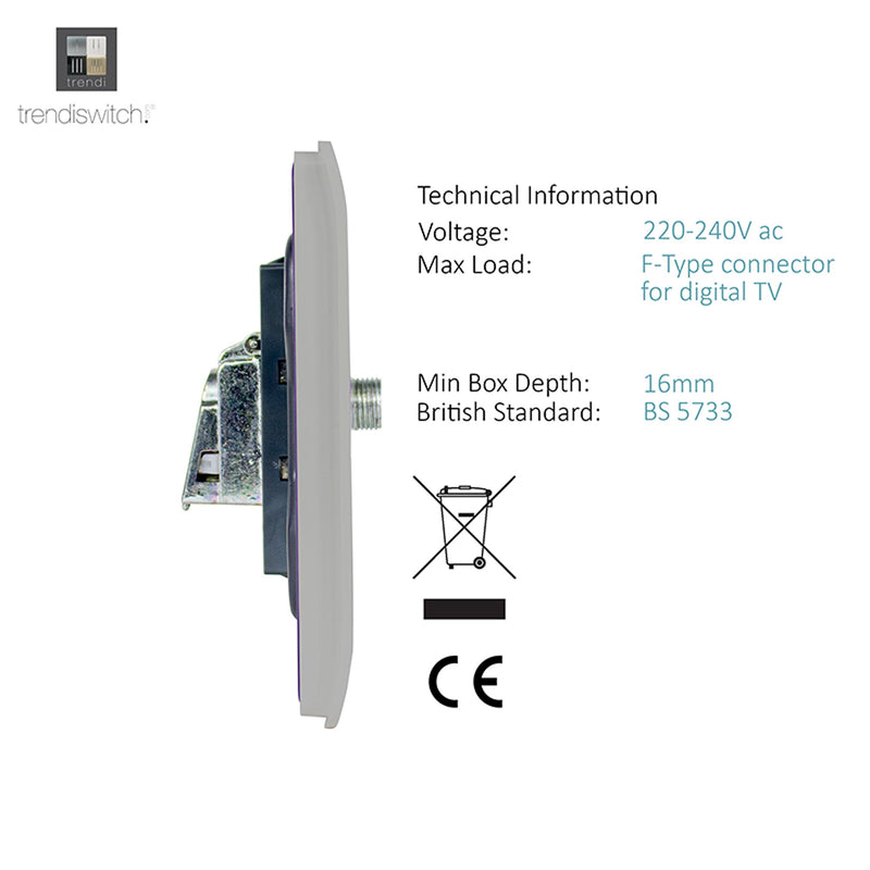 Load image into Gallery viewer, Trendi Switch ART-SATLG, Artistic Modern F-Type Satellite 1 Gang Light Grey Finish, BRITISH MADE, (25mm Back Box Required), 5yrs Warranty - 53786
