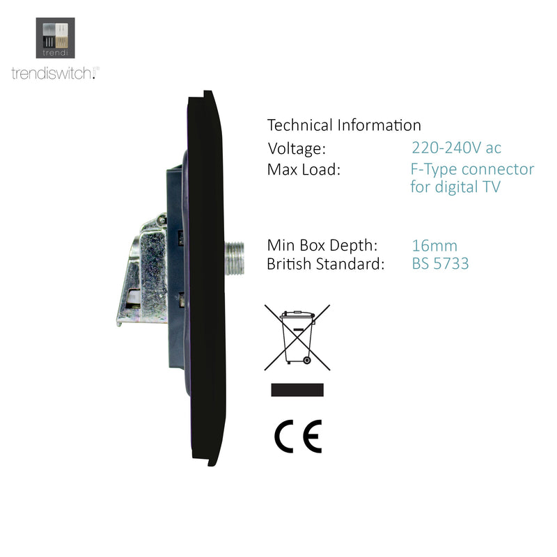 Load image into Gallery viewer, Trendi Switch ART-SATMBK, Artistic Modern F-Type Satellite 1 Gang Matt Black Finish, BRITISH MADE, (25mm Back Box Required), 5yrs Warranty - 43865
