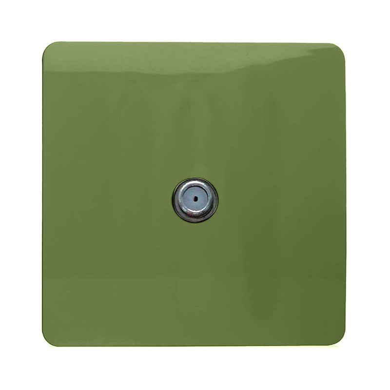 Load image into Gallery viewer, Trendi Switch ART-SATMG, Artistic Modern F-Type Satellite 1 Gang Moss Green Finish, BRITISH MADE, (25mm Back Box Required), 5yrs Warranty - 53788
