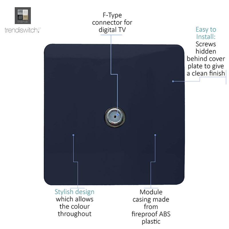 Load image into Gallery viewer, Trendi Switch ART-SATNV, Artistic Modern F-Type Satellite 1 Gang Navy Blue Finish, BRITISH MADE, (25mm Back Box Required), 5yrs Warranty - 53789
