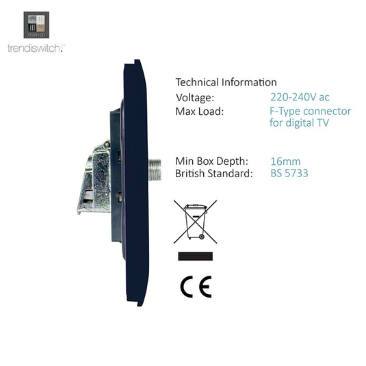 Trendi Switch ART-SATNV, Artistic Modern F-Type Satellite 1 Gang Navy Blue Finish, BRITISH MADE, (25mm Back Box Required), 5yrs Warranty - 53789