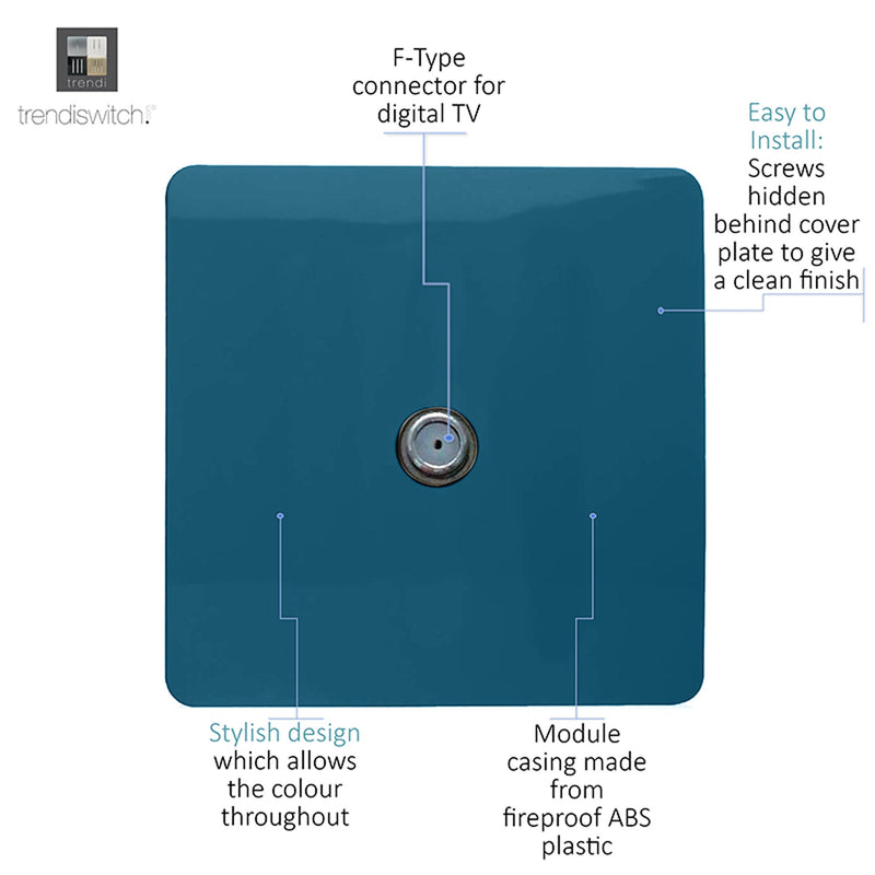 Load image into Gallery viewer, Trendi Switch ART-SATOB, Artistic Modern F-Type Satellite 1 Gang Ocean Blue Finish, BRITISH MADE, (25mm Back Box Required), 5yrs Warranty - 53790
