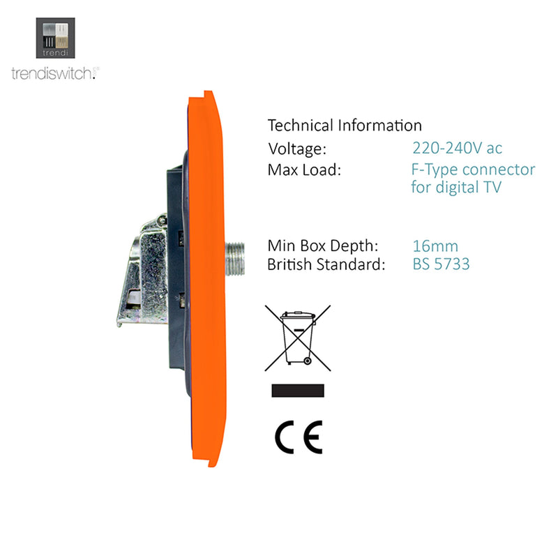 Load image into Gallery viewer, Trendi Switch ART-SATOR, Artistic Modern F-Type Satellite 1 Gang Orange Finish, BRITISH MADE, (25mm Back Box Required), 5yrs Warranty - 53791
