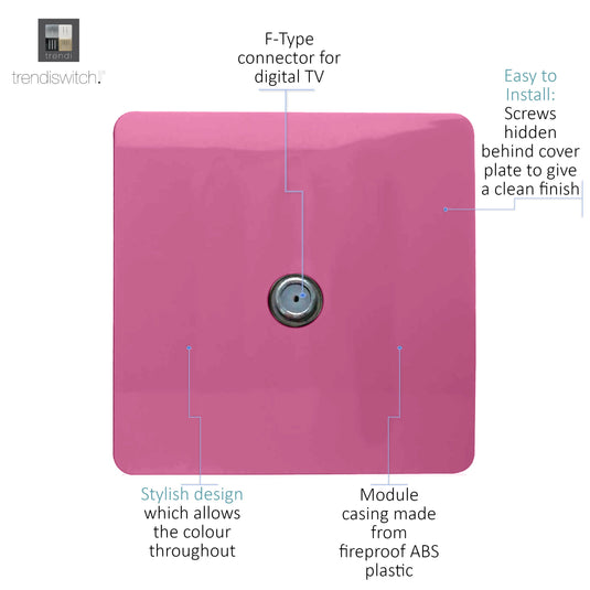 Trendi Switch ART-SATPK, Artistic Modern F-Type Satellite 1 Gang Pink Finish, BRITISH MADE, (25mm Back Box Required), 5yrs Warranty - 53792