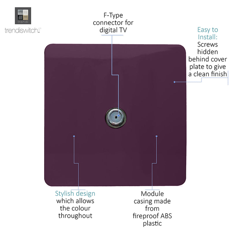 Load image into Gallery viewer, Trendi Switch ART-SATPL, Artistic Modern F-Type Satellite 1 Gang Plum Finish, BRITISH MADE, (25mm Back Box Required), 5yrs Warranty - 53793
