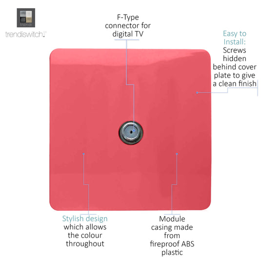 Trendi Switch ART-SATSB, Artistic Modern F-Type Satellite 1 Gang Strawberry Finish, BRITISH MADE, (25mm Back Box Required), 5yrs Warranty - 53794