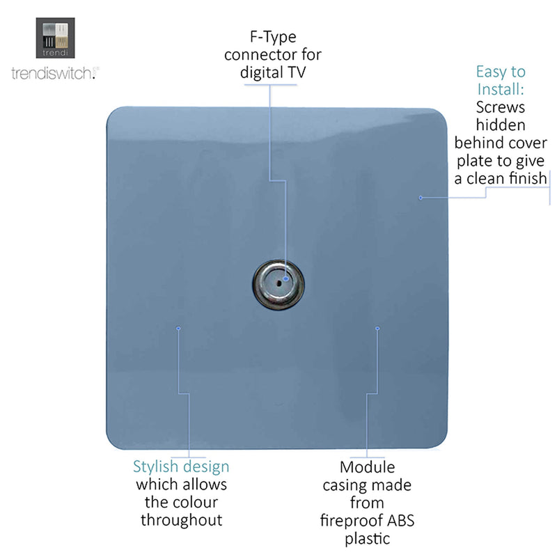 Load image into Gallery viewer, Trendi Switch ART-SATSK, Artistic Modern F-Type Satellite 1 Gang Sky Finish, BRITISH MADE, (25mm Back Box Required), 5yrs Warranty - 53795
