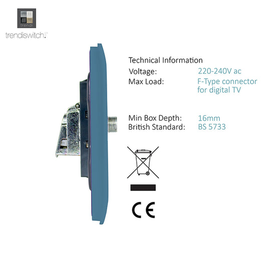 Trendi Switch ART-SATSK, Artistic Modern F-Type Satellite 1 Gang Sky Finish, BRITISH MADE, (25mm Back Box Required), 5yrs Warranty - 53795