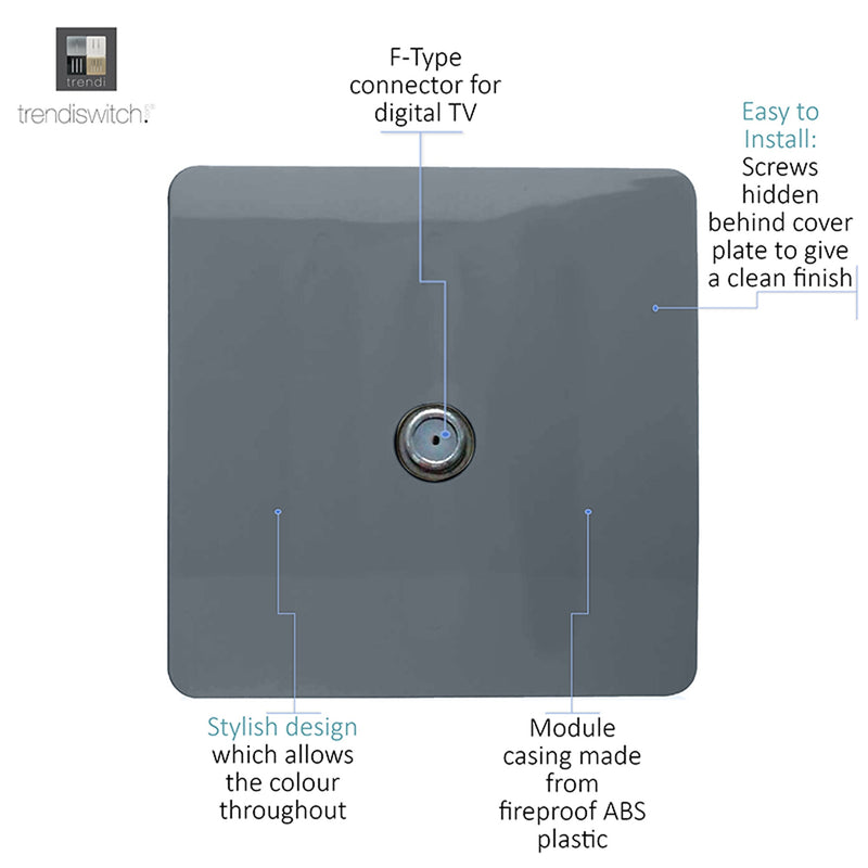 Load image into Gallery viewer, Trendi Switch ART-SATWG, Artistic Modern F-Type Satellite 1 Gang Warm Grey Finish, BRITISH MADE, (25mm Back Box Required), 5yrs Warranty - 53796
