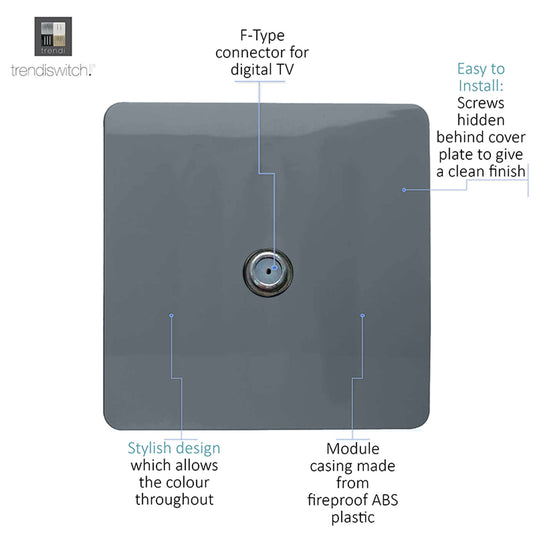 Trendi Switch ART-SATWG, Artistic Modern F-Type Satellite 1 Gang Warm Grey Finish, BRITISH MADE, (25mm Back Box Required), 5yrs Warranty - 53796