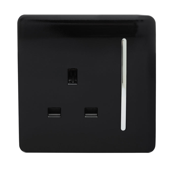 Trendi Switch ART-SKT13BK, Artistic Modern 1 Gang 13Amp Switched Socket Gloss Black Finish, BRITISH MADE, (25mm Back Box Required), 5yrs Warranty - 24228