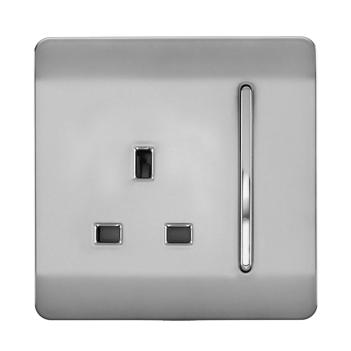 Trendi Switch ART-SKT13BS, Artistic Modern 1 Gang 13Amp Switched Socket Brushed Steel Finish, BRITISH MADE, (25mm Back Box Required), 5yrs Warranty - 53797