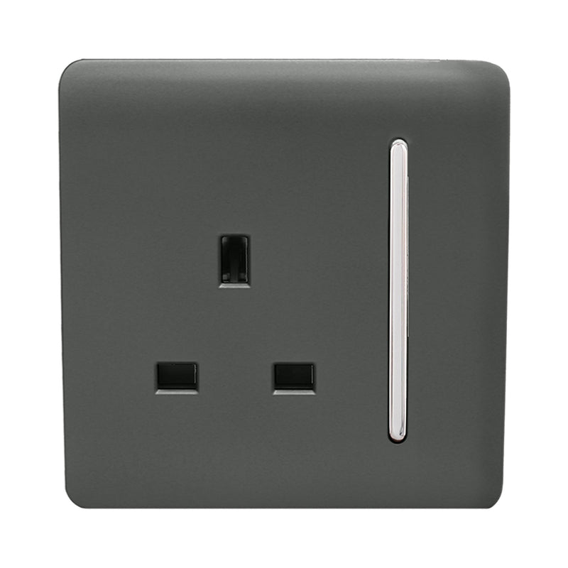 Load image into Gallery viewer, Trendi Switch ART-SKT13CH, Artistic Modern 1 Gang 13Amp Switched Socket Chrome Rocker Charcoal Finish, BRITISH MADE, (25mm Back Box Required), 5yrs Warranty - 53800
