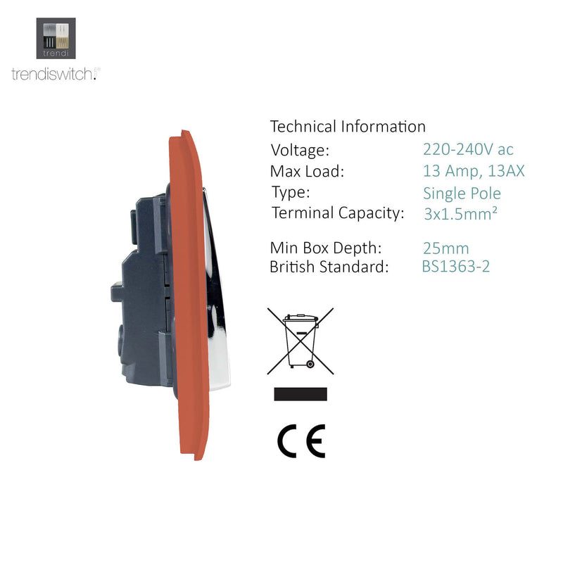 Load image into Gallery viewer, Trendi Switch ART-SKT13CPR, Artistic Modern 1 Gang 13Amp Switched Socket Copper Finish, BRITISH MADE, (25mm Back Box Required), 5yrs Warranty - 53801
