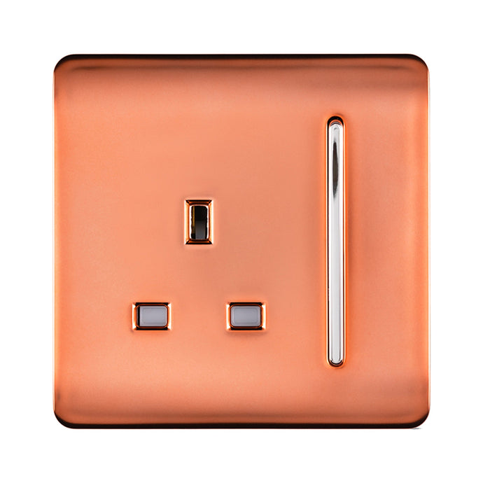 Trendi Switch ART-SKT13CPR, Artistic Modern 1 Gang 13Amp Switched Socket Copper Finish, BRITISH MADE, (25mm Back Box Required), 5yrs Warranty - 53801