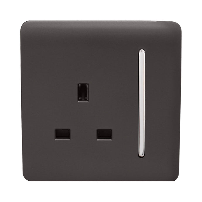 Trendi Switch ART-SKT13DB, Artistic Modern 1 Gang 13Amp Switched Socket Dark Brown Finish, BRITISH MADE, (25mm Back Box Required), 5yrs Warranty - 53802