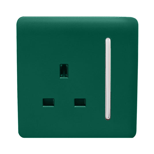 Trendi Switch ART-SKT13DG, Artistic Modern 1 Gang 13Amp Switched Socket Dark Green Finish, BRITISH MADE, (25mm Back Box Required), 5yrs Warranty - 53803