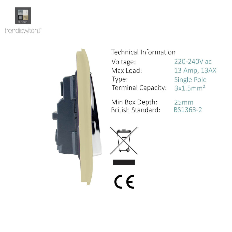 Load image into Gallery viewer, Trendi Switch ART-SKT13GO, Artistic Modern 1 Gang 13Amp Switched Socket Champagne Gold Finish, BRITISH MADE, (25mm Back Box Required), 5yrs Warranty - 24230
