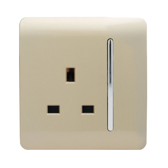 Trendi Switch ART-SKT13GO, Artistic Modern 1 Gang 13Amp Switched Socket Champagne Gold Finish, BRITISH MADE, (25mm Back Box Required), 5yrs Warranty - 24230