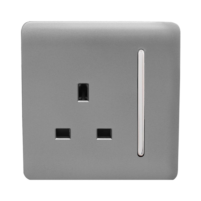 Load image into Gallery viewer, Trendi Switch ART-SKT13LG, Artistic Modern 1 Gang 13Amp Switched Socket Light Grey Finish, BRITISH MADE, (25mm Back Box Required), 5yrs Warranty - 53804
