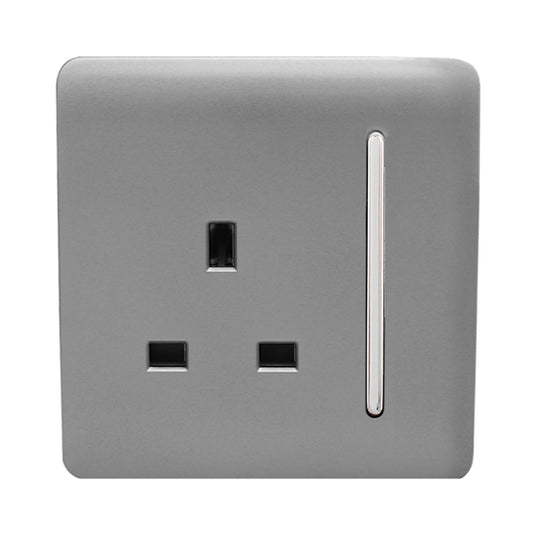 Trendi Switch ART-SKT13LG, Artistic Modern 1 Gang 13Amp Switched Socket Light Grey Finish, BRITISH MADE, (25mm Back Box Required), 5yrs Warranty - 53804