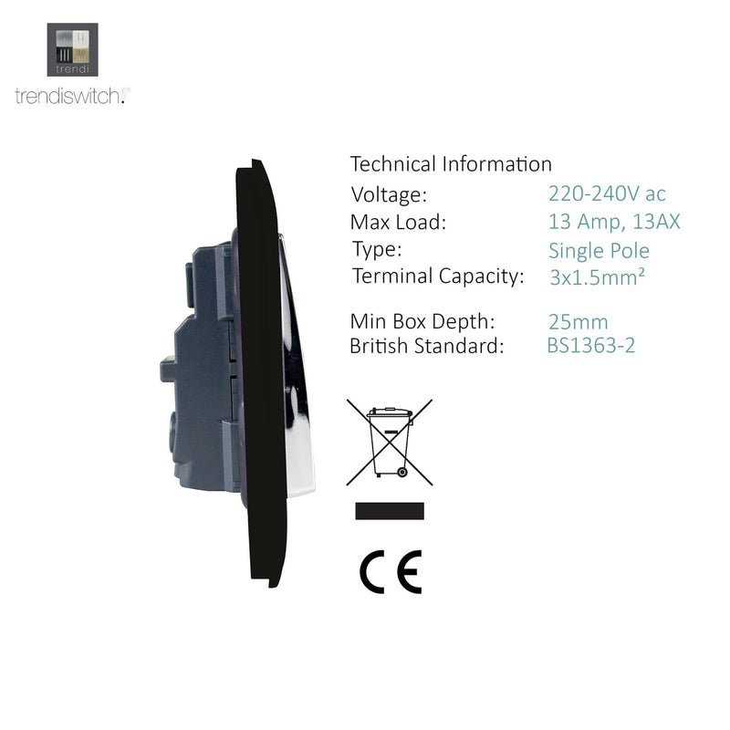 Load image into Gallery viewer, Trendi Switch ART-SKT13MBK, Artistic Modern 1 Gang 13Amp Switched Socket Matt Black Finish, BRITISH MADE, (25mm Back Box Required), 5yrs Warranty - 43868
