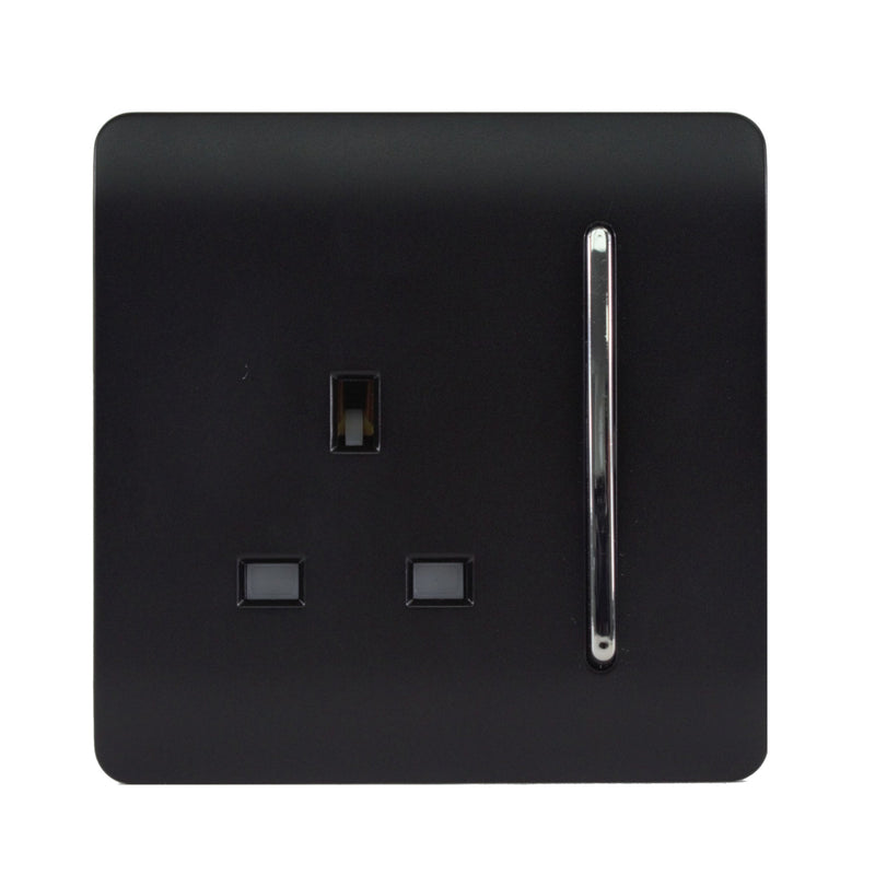 Load image into Gallery viewer, Trendi Switch ART-SKT13MBK, Artistic Modern 1 Gang 13Amp Switched Socket Matt Black Finish, BRITISH MADE, (25mm Back Box Required), 5yrs Warranty - 43868
