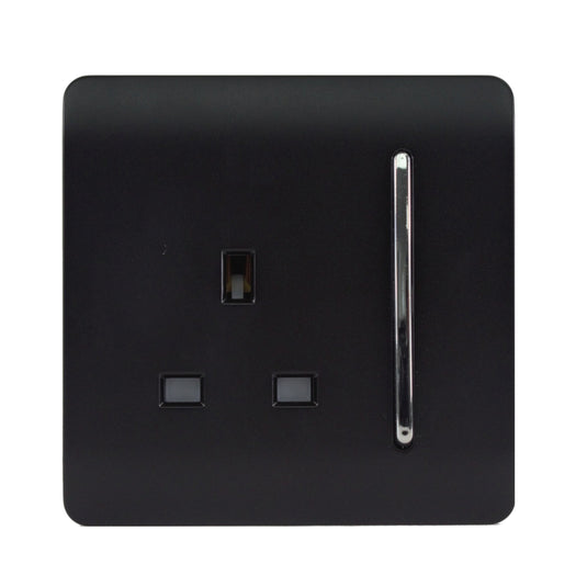 Trendi Switch ART-SKT13MBK, Artistic Modern 1 Gang 13Amp Switched Socket Matt Black Finish, BRITISH MADE, (25mm Back Box Required), 5yrs Warranty - 43868