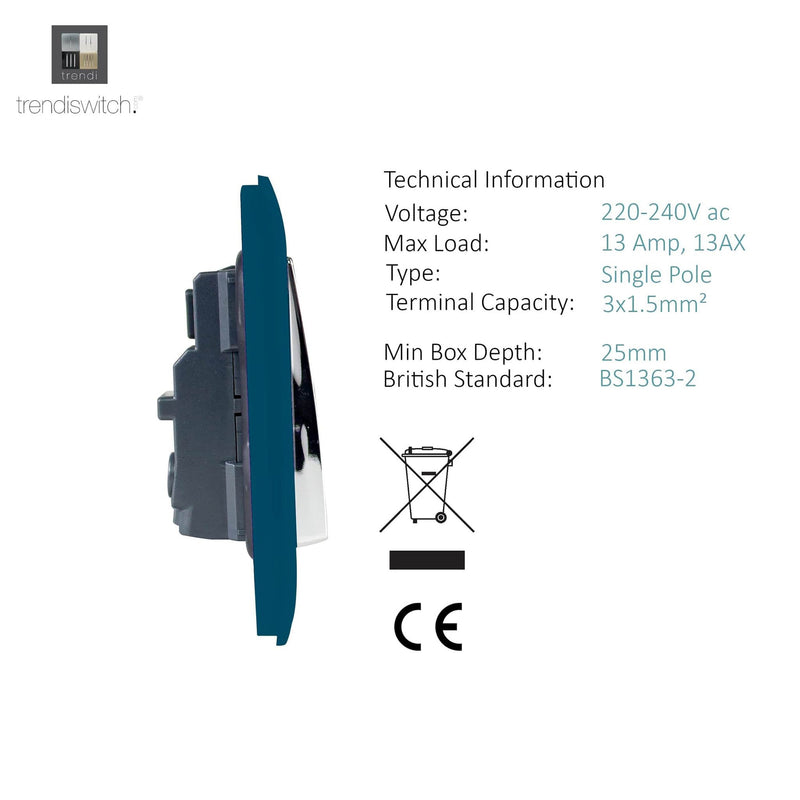 Load image into Gallery viewer, Trendi Switch ART-SKT13MD, Artistic Modern 1 Gang 13Amp Switched Socket Midnight Blue Finish, BRITISH MADE, (25mm Back Box Required), 5yrs Warranty - 53805
