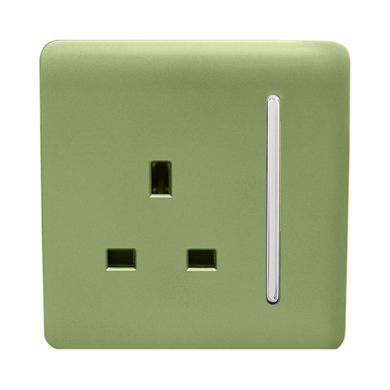 Load image into Gallery viewer, Trendi Switch ART-SKT13MG, Artistic Modern 1 Gang 13Amp Switched Socket Moss Green Finish, BRITISH MADE, (25mm Back Box Required), 5yrs Warranty - 53806
