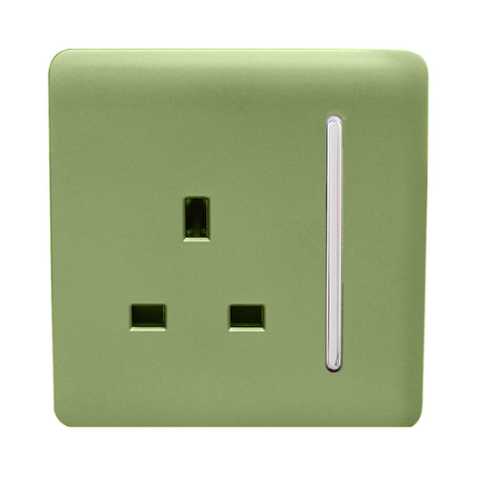 Trendi Switch ART-SKT13MG, Artistic Modern 1 Gang 13Amp Switched Socket Moss Green Finish, BRITISH MADE, (25mm Back Box Required), 5yrs Warranty - 53806