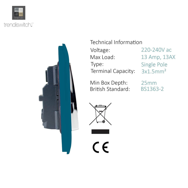 Load image into Gallery viewer, Trendi Switch ART-SKT13OB, Artistic Modern 1 Gang 13Amp Switched Socket Ocean Blue Finish, BRITISH MADE, (25mm Back Box Required), 5yrs Warranty - 53808
